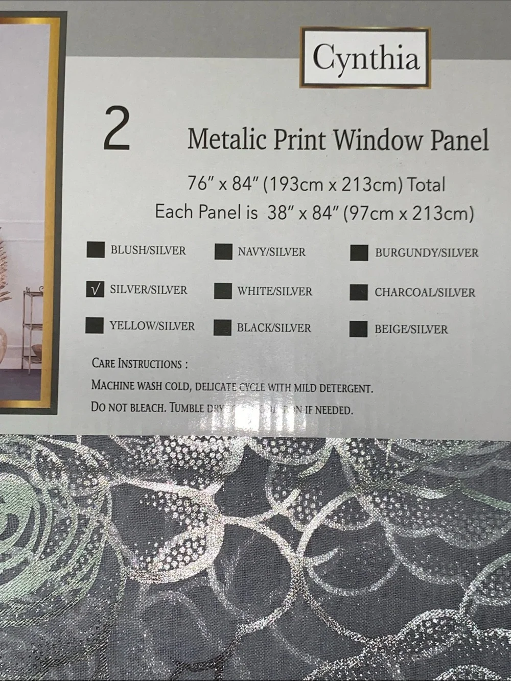 Cynthia Floral Rose Grommet Sheer Curtain Panel Pair Silver & Gray